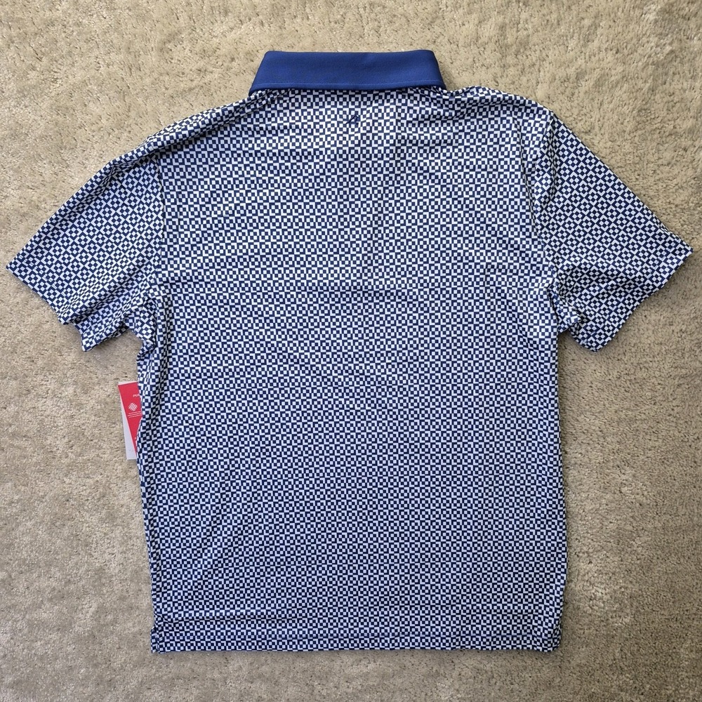 Redvanly Polo Shirt Mens Large Blue Geometric Stretch Performance Golf Preppy - Picture 9 of 9